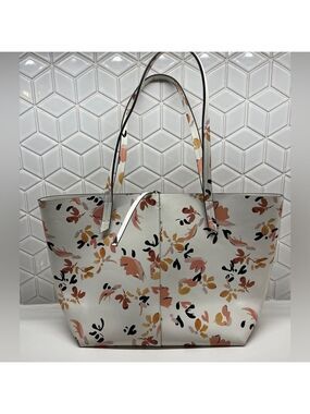 INDIGO Tote Bag Open Top PVC Faux Leather Abstract Floral Travel Office Commute
